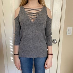 lucky brand off the shoulder lace up shirt